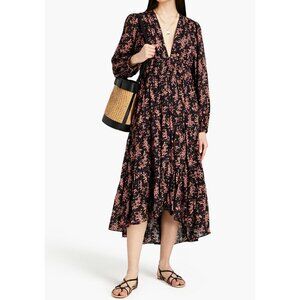 Ulla Johnson Black and Pink Floral Midi Dress